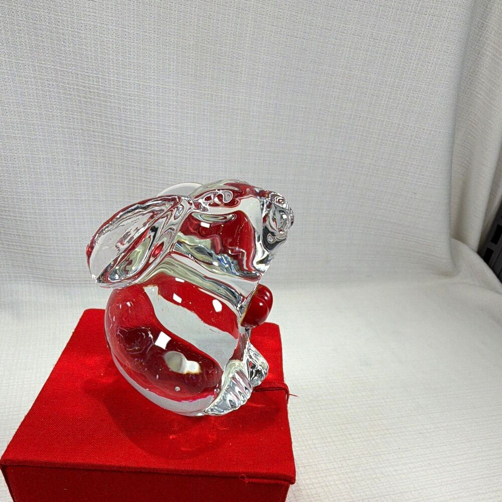 Vtg 1985 Grynne Barrett Clear Glass Rabbit Figurine Holding Red Heart With Box